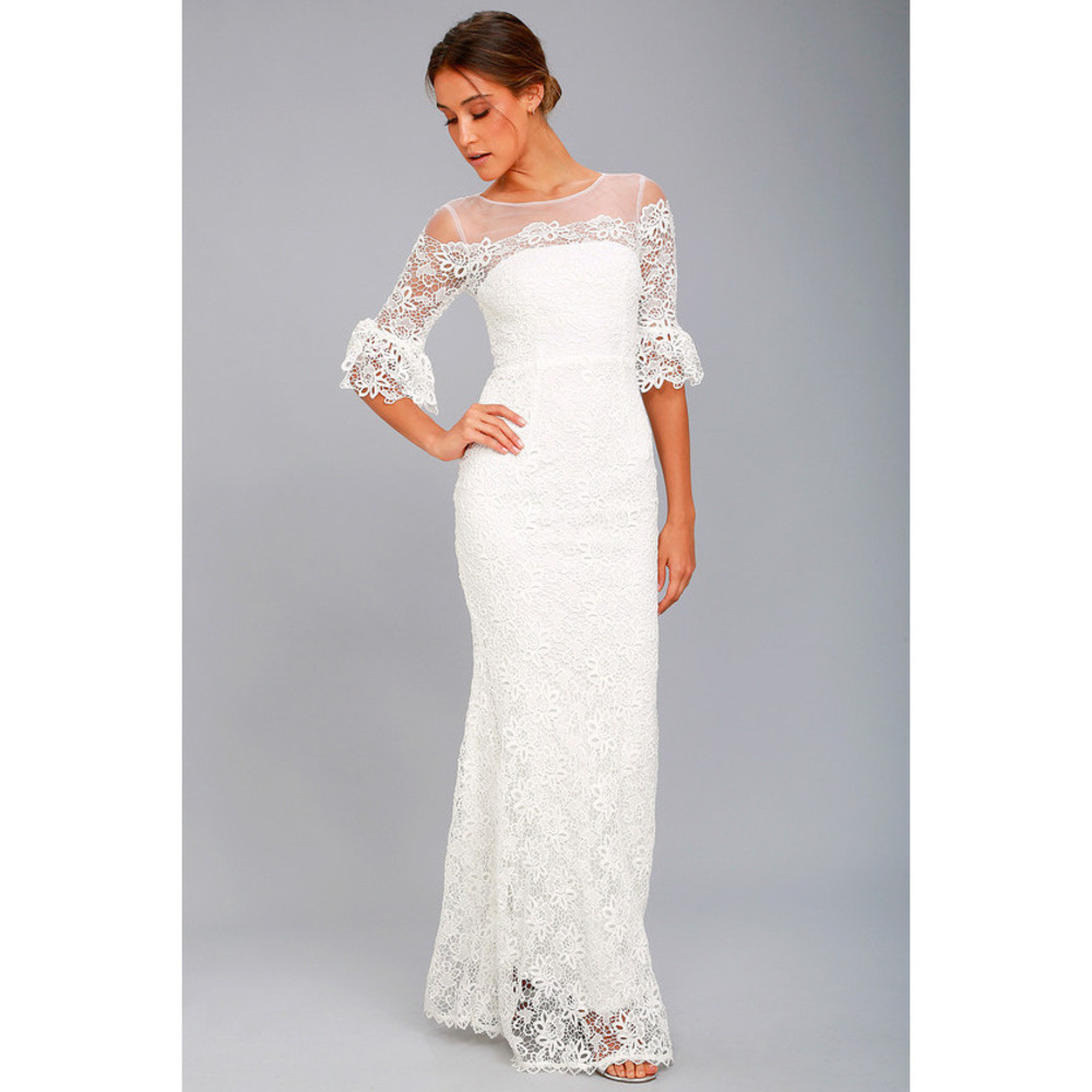 Lulus First Day Of My Life White Lace Maxi Dress - Size Small